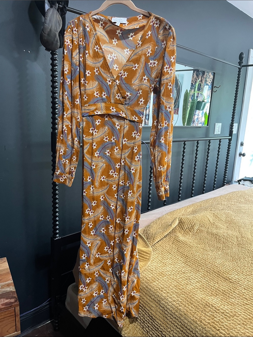 & Other Stories Mustard Rust Floral Long Sleeve Maxi Dress